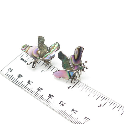 925 Sterling Silver Vintage Mexico Abalone Shell Azurite Gem Butterfly Earrings