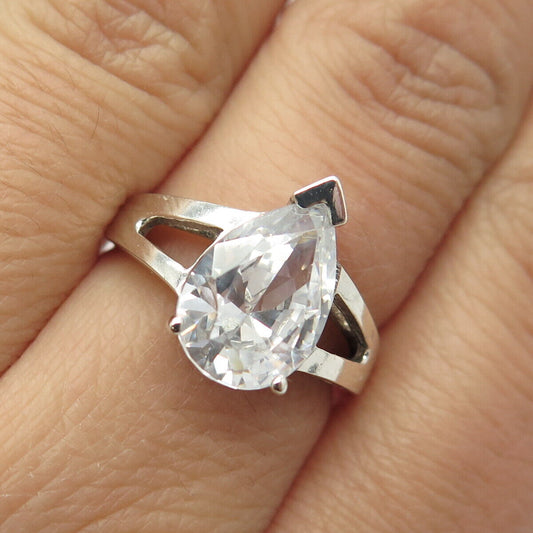 925 Sterling Silver Pear-Cut C Z Ring Size 6.75