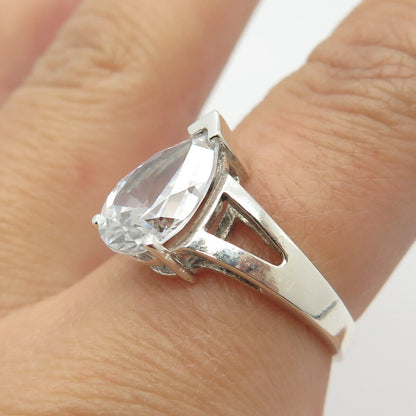 925 Sterling Silver Pear-Cut C Z Ring Size 6.75