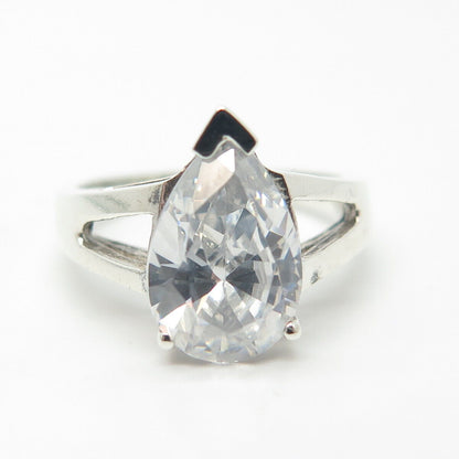 925 Sterling Silver Pear-Cut C Z Ring Size 6.75