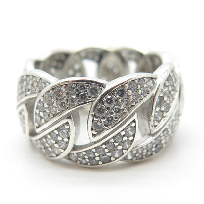 925 Sterling Silver Pave C Z Cuban Chain Band Ring Size 6.75
