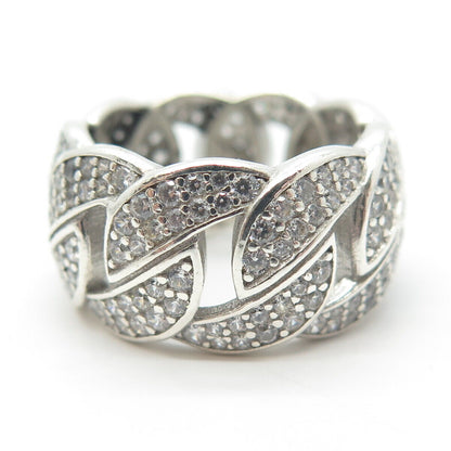 925 Sterling Silver Pave C Z Cuban Chain Band Ring Size 6.75