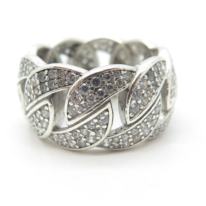 925 Sterling Silver Pave C Z Cuban Chain Band Ring Size 6.75