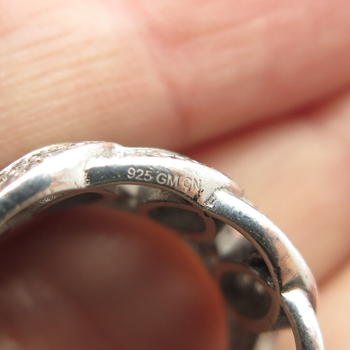 925 Sterling Silver Pave C Z Cuban Chain Band Ring Size 6.75