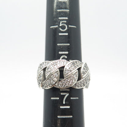 925 Sterling Silver Pave C Z Cuban Chain Band Ring Size 6.75
