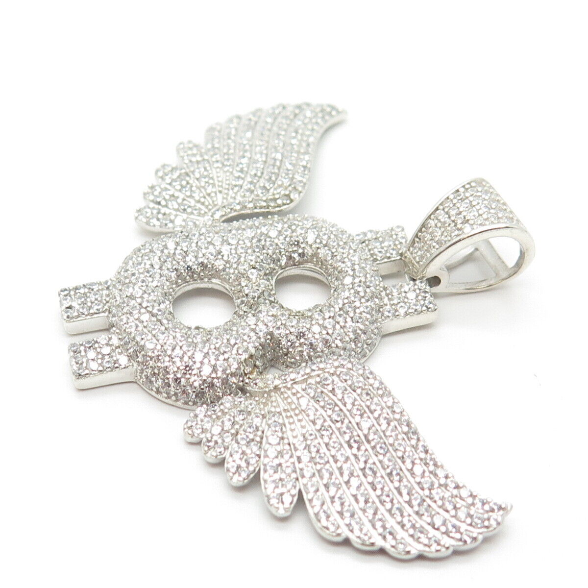 925 Sterling Silver Pave C Z "8" Lucky Number w/ Wings Pendant