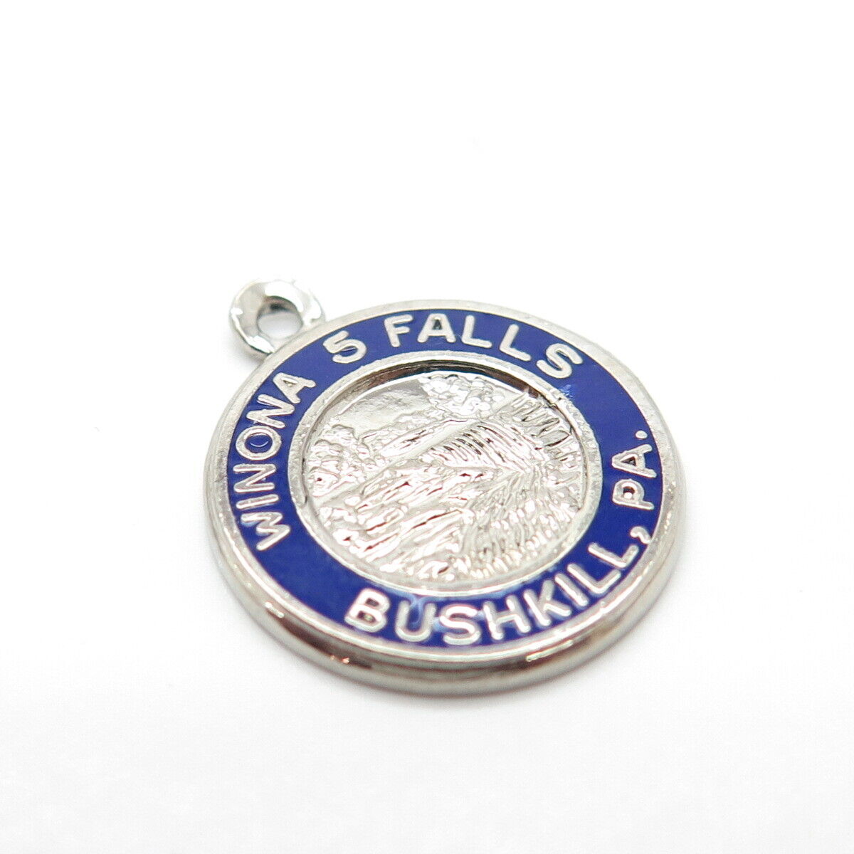 925 Sterling Silver Vintage Enamel "Winona 5 Falls, Bushkill" Charm Pendant