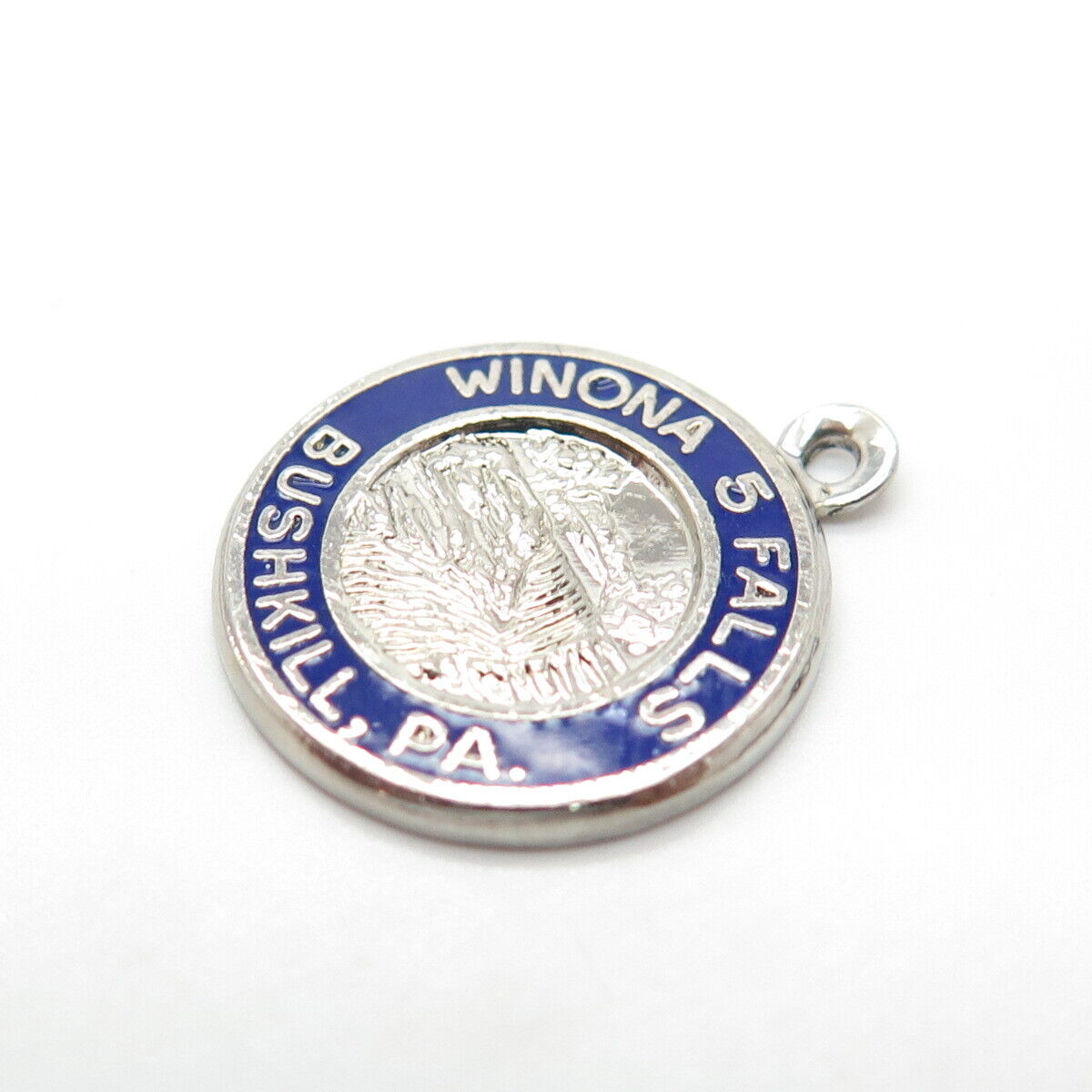 925 Sterling Silver Vintage Enamel "Winona 5 Falls, Bushkill" Charm Pendant