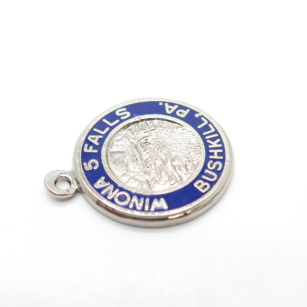 925 Sterling Silver Vintage Enamel "Winona 5 Falls, Bushkill" Charm Pendant