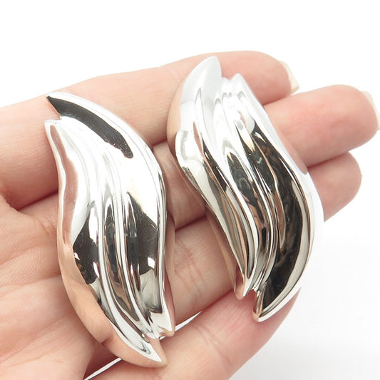 925 Sterling Silver Vintage Philippines Bayanihan Ribbed Clip On Earrings