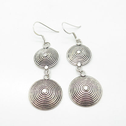 925 Sterling Silver Vintage Ethnic Dangling Hook Earrings