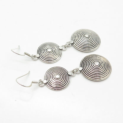 925 Sterling Silver Vintage Ethnic Dangling Hook Earrings