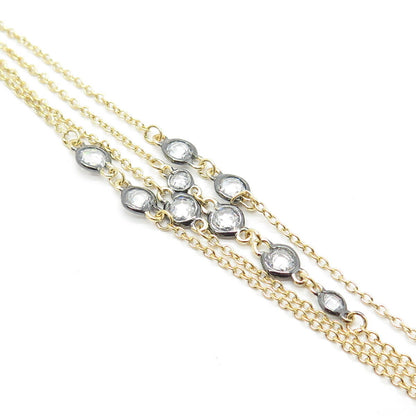 925 Sterling Silver 2-Tone C Z Rolo Chain Necklace 60"