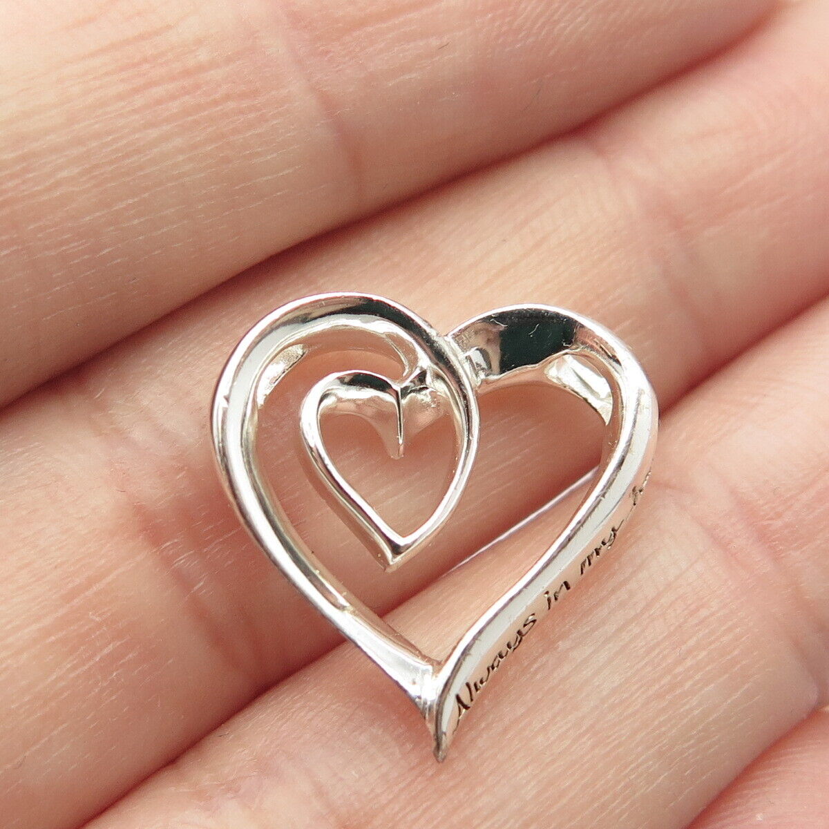 925 Sterling Silver Open Heart Slide Pendant