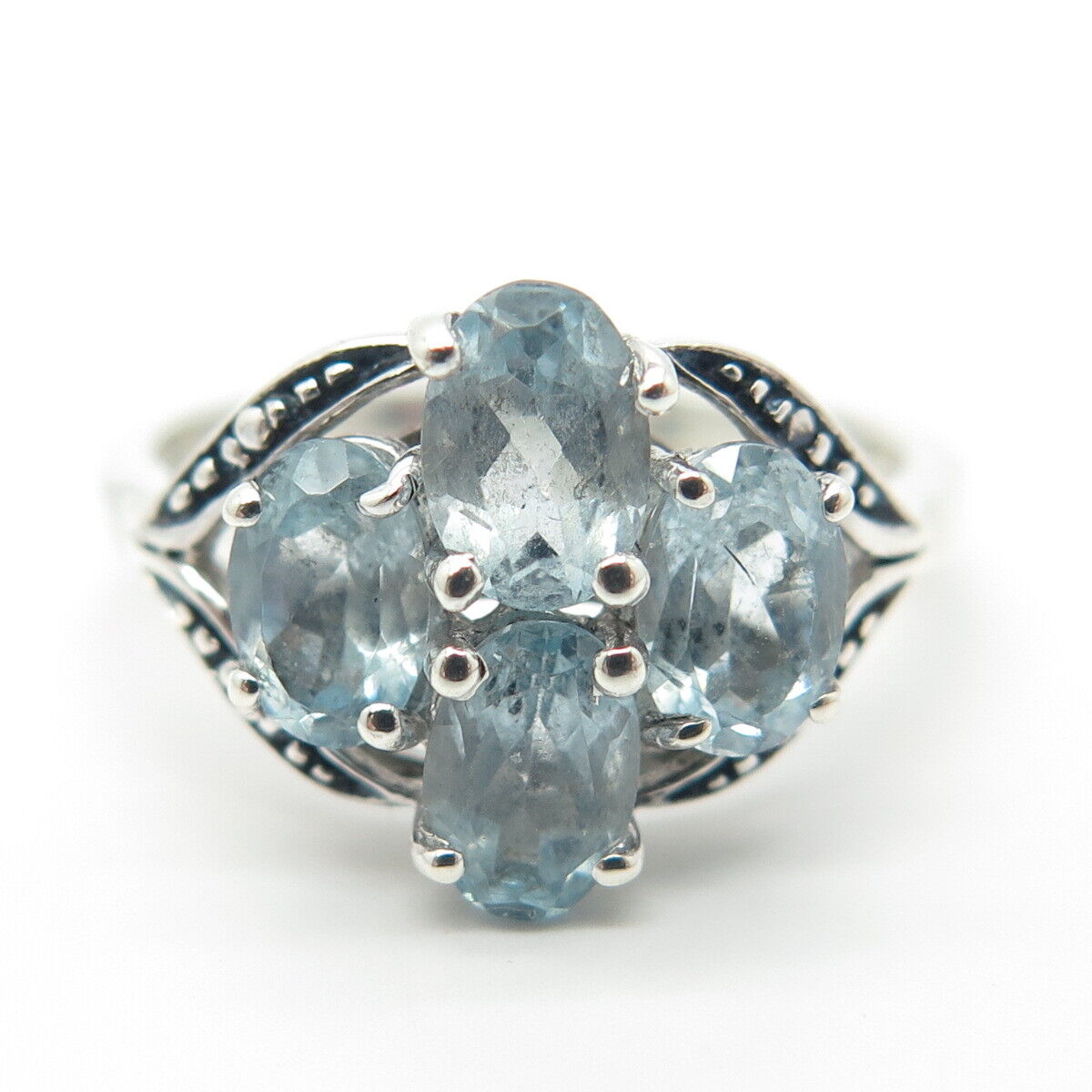 925 Sterling Silver Chuck Clemency Real Blue Topaz Gemstone Ring Size 7.75