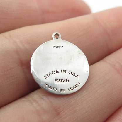 925 Sterling Silver USA Two In Town Etched Charm Pendant