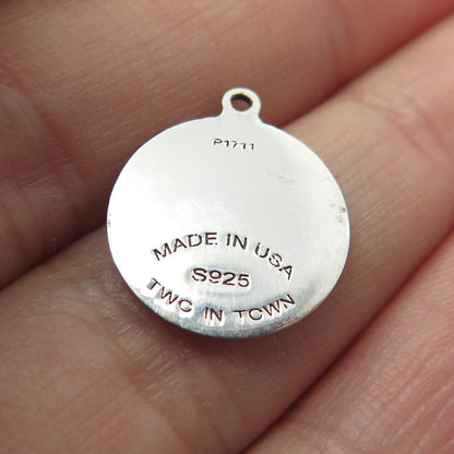 925 Sterling Silver USA Two In Town Etched Charm Pendant