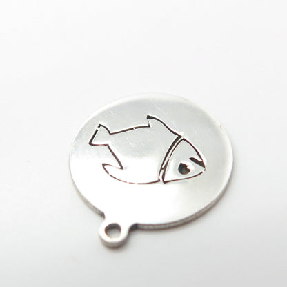 925 Sterling Silver USA Two In Town Fish Charm Pendant