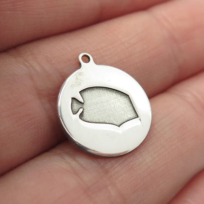 925 Sterling Silver USA Two In Town Fish Charm Pendant