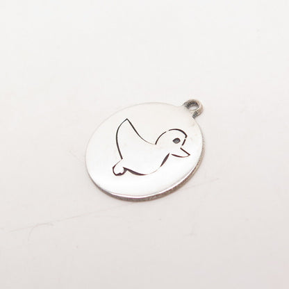 925 Sterling Silver USA Two In Town Duck Bird Charm Pendant