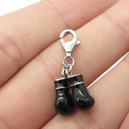 925 Sterling Silver Black Enamel Boxing Gloves Charm Pendant