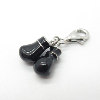 925 Sterling Silver Black Enamel Boxing Gloves Charm Pendant