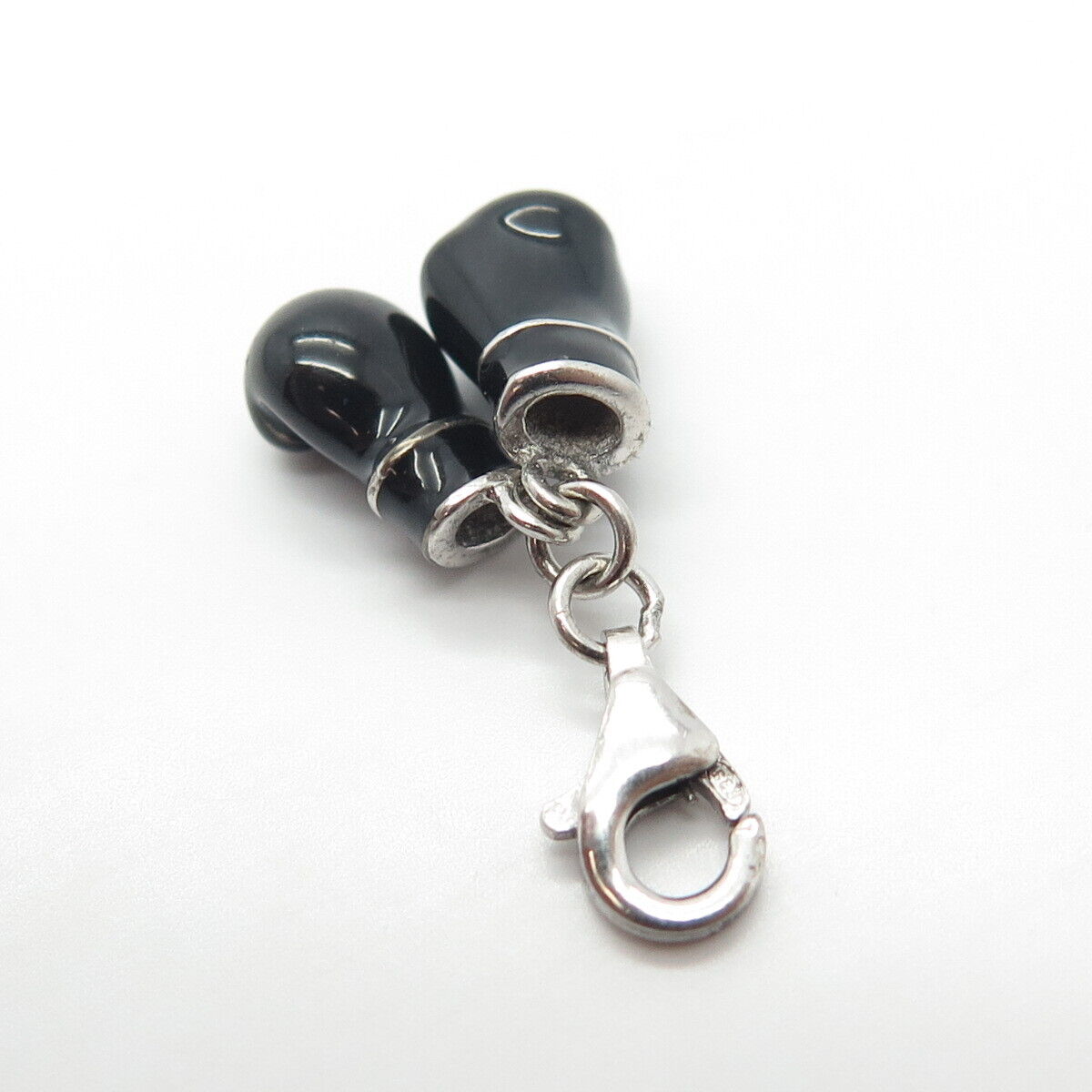 925 Sterling Silver Black Enamel Boxing Gloves Charm Pendant