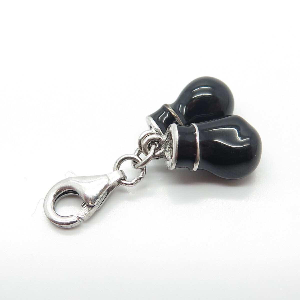 925 Sterling Silver Black Enamel Boxing Gloves Charm Pendant