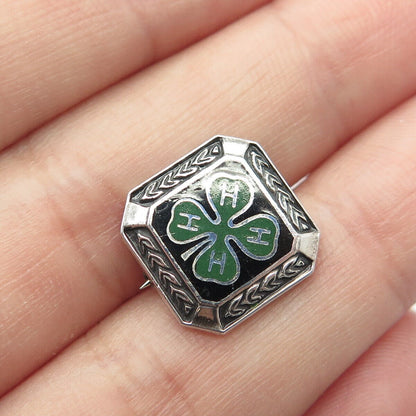 925 Sterling Silver Enamel Vintage Metal Illinois State 4-H Clover Pin Brooch