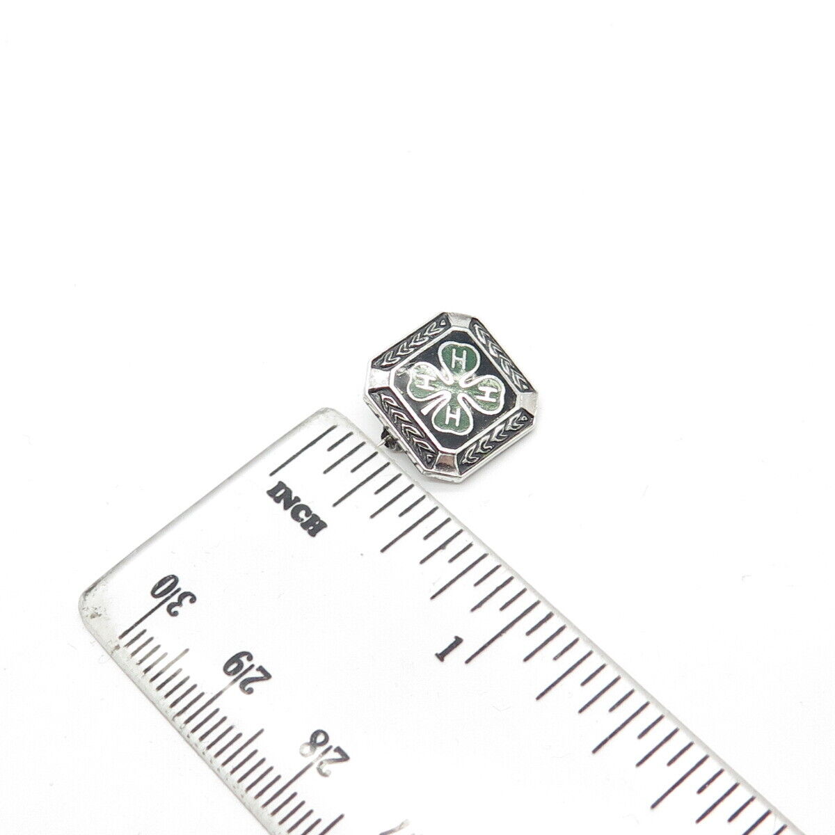 925 Sterling Silver Enamel Vintage Metal Illinois State 4-H Clover Pin Brooch