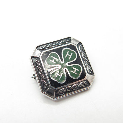 925 Sterling Silver Enamel Vintage Metal Illinois State 4-H Clover Pin Brooch