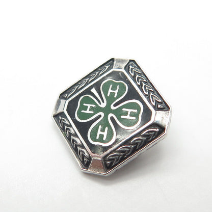 925 Sterling Silver Enamel Vintage Metal Illinois State 4-H Clover Pin Brooch