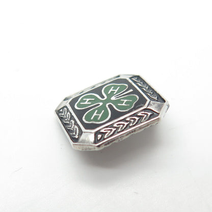 925 Sterling Silver Enamel Vintage Metal Illinois State 4-H Clover Pin Brooch
