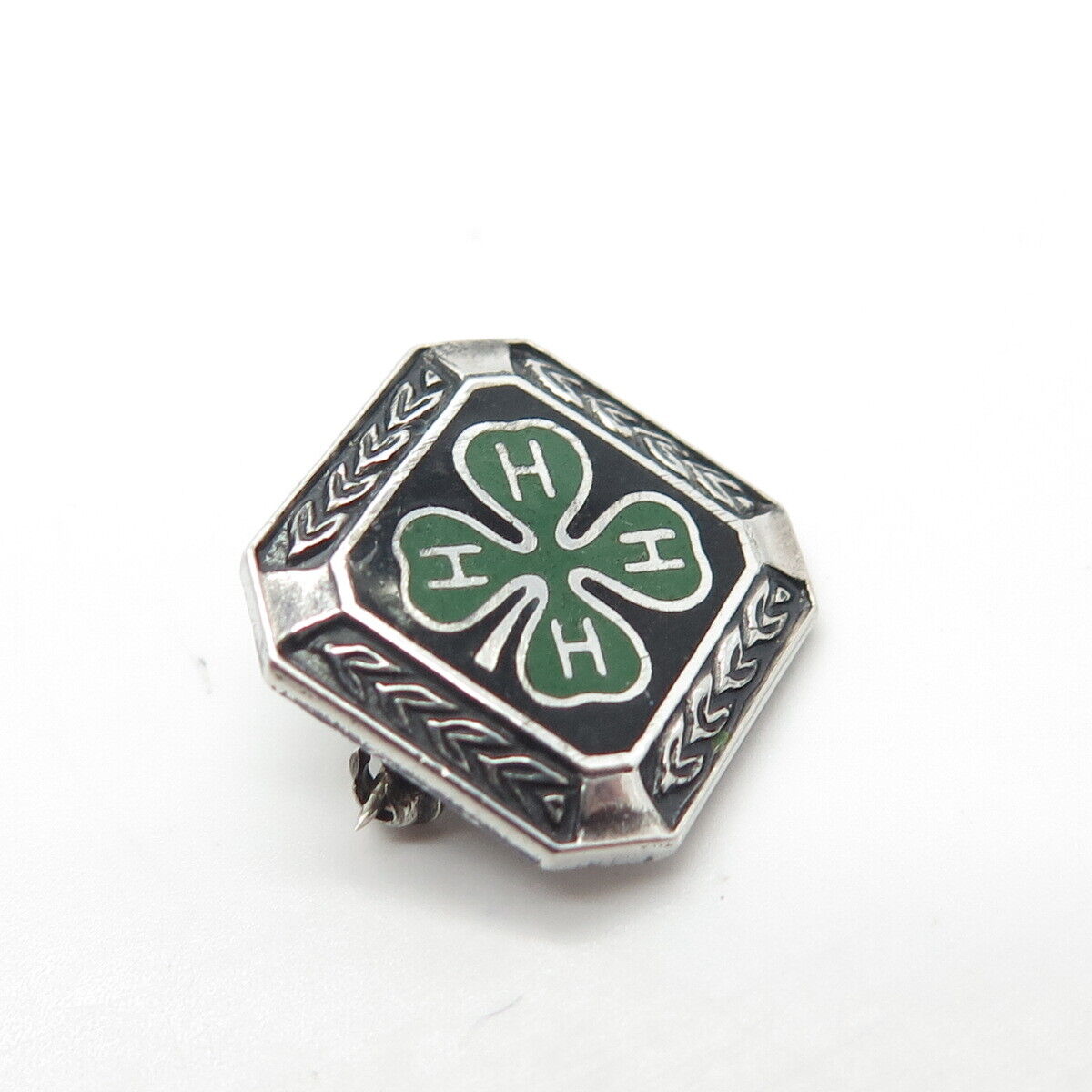 925 Sterling Silver Enamel Vintage Metal Illinois State 4-H Clover Pin Brooch