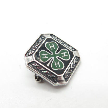 925 Sterling Silver Enamel Vintage Metal Illinois State 4-H Clover Pin Brooch