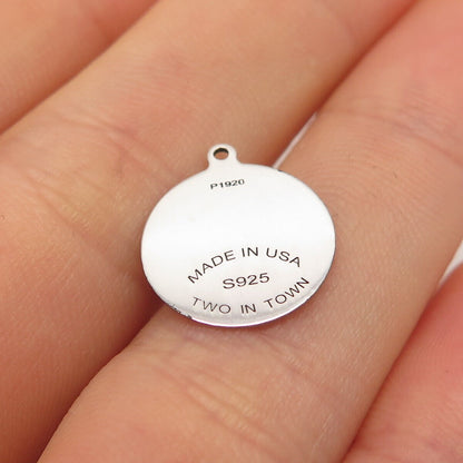 925 Sterling Silver USA Two In Town Etched Charm Pendant