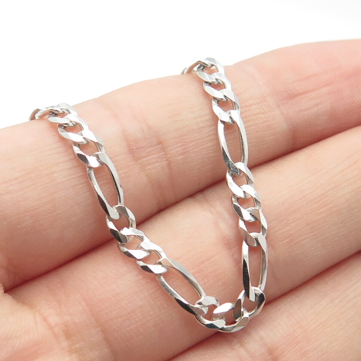 925 Sterling Silver Italy Figaro Chain Necklace 18"