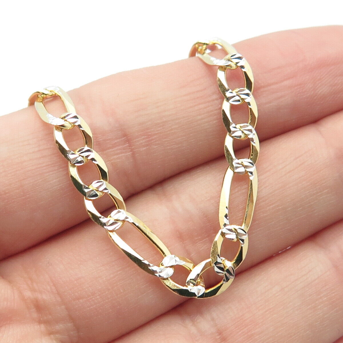 925 Sterling Silver Gold Plated 2-Tone Italy P. Lux Figaro Chain Necklace 24"