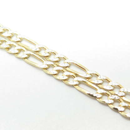 925 Sterling Silver Gold Plated 2-Tone Italy P. Lux Figaro Chain Necklace 16"