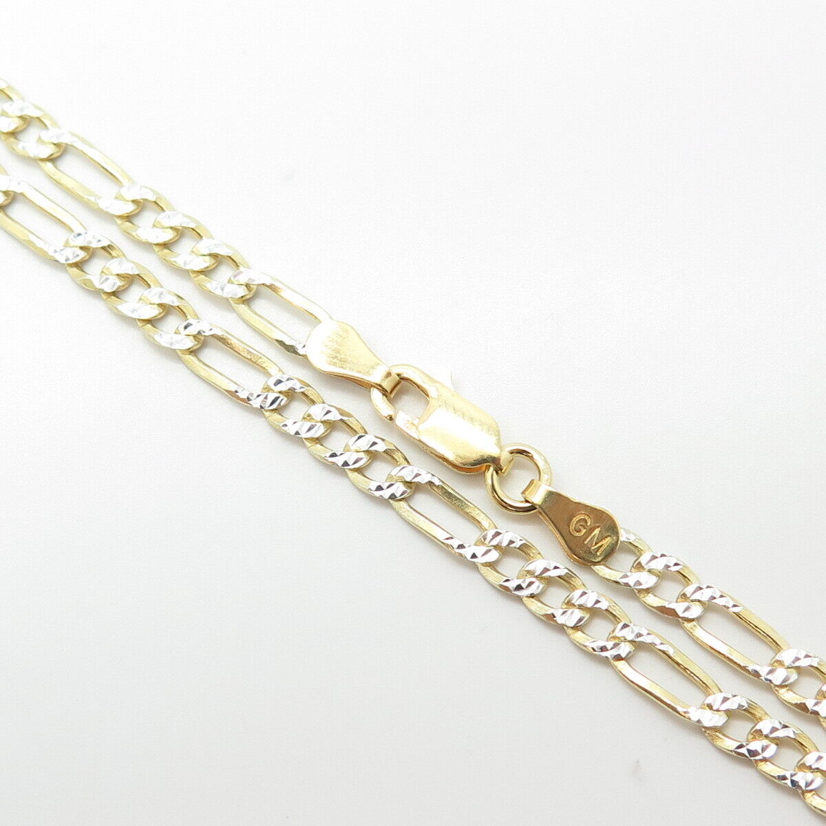 925 Sterling Silver Gold Plated 2-Tone Italy P. Lux Figaro Chain Necklace 16"