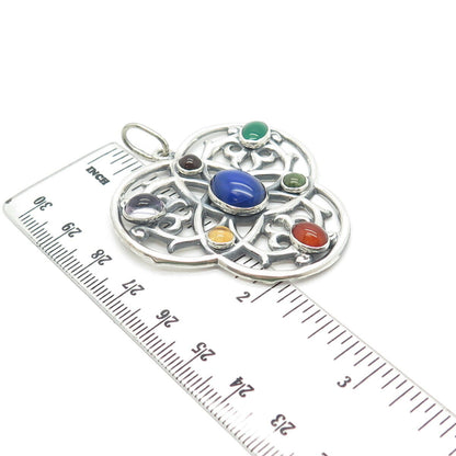 925 Sterling Silver Vintage Lapis Lazuli Citrine Rhyolite Onyx Gem Pendant