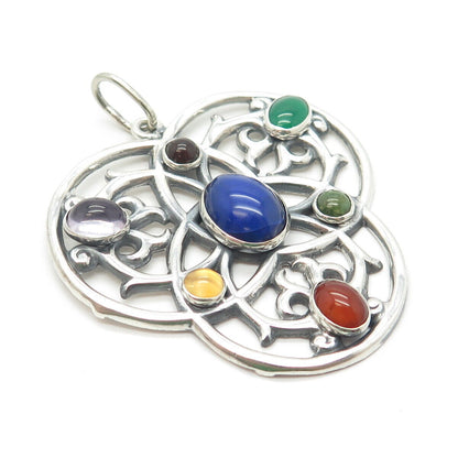 925 Sterling Silver Vintage Lapis Lazuli Citrine Rhyolite Onyx Gem Pendant