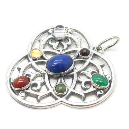 925 Sterling Silver Vintage Lapis Lazuli Citrine Rhyolite Onyx Gem Pendant