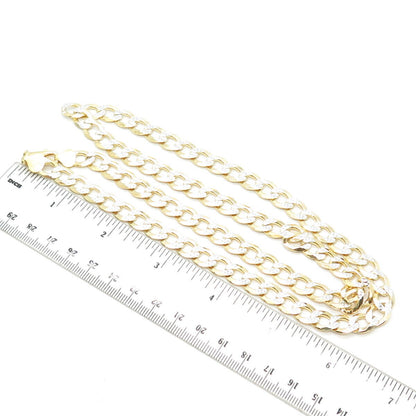 925 Sterling Silver Gold Plated 2-Tone Italy Cuban Chain Necklace 26"
