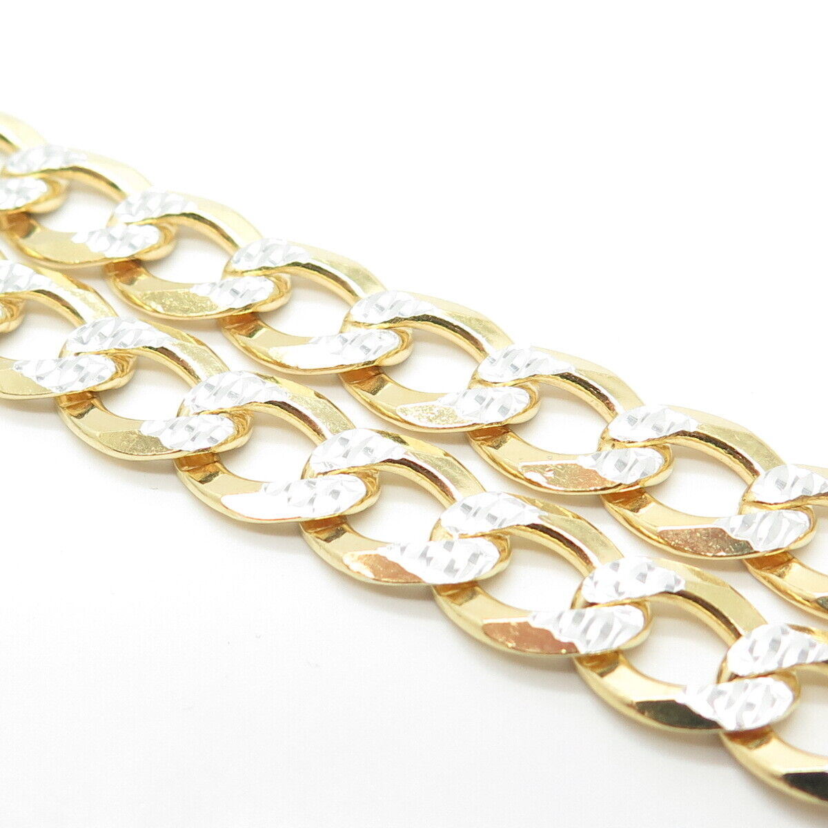 925 Sterling Silver Gold Plated 2-Tone Italy Cuban Chain Necklace 26"