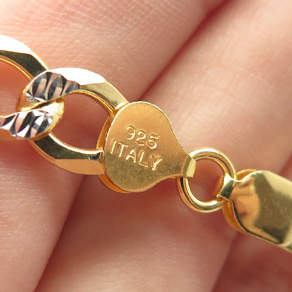 925 Sterling Silver Gold Plated 2-Tone Italy Cuban Chain Necklace 26"