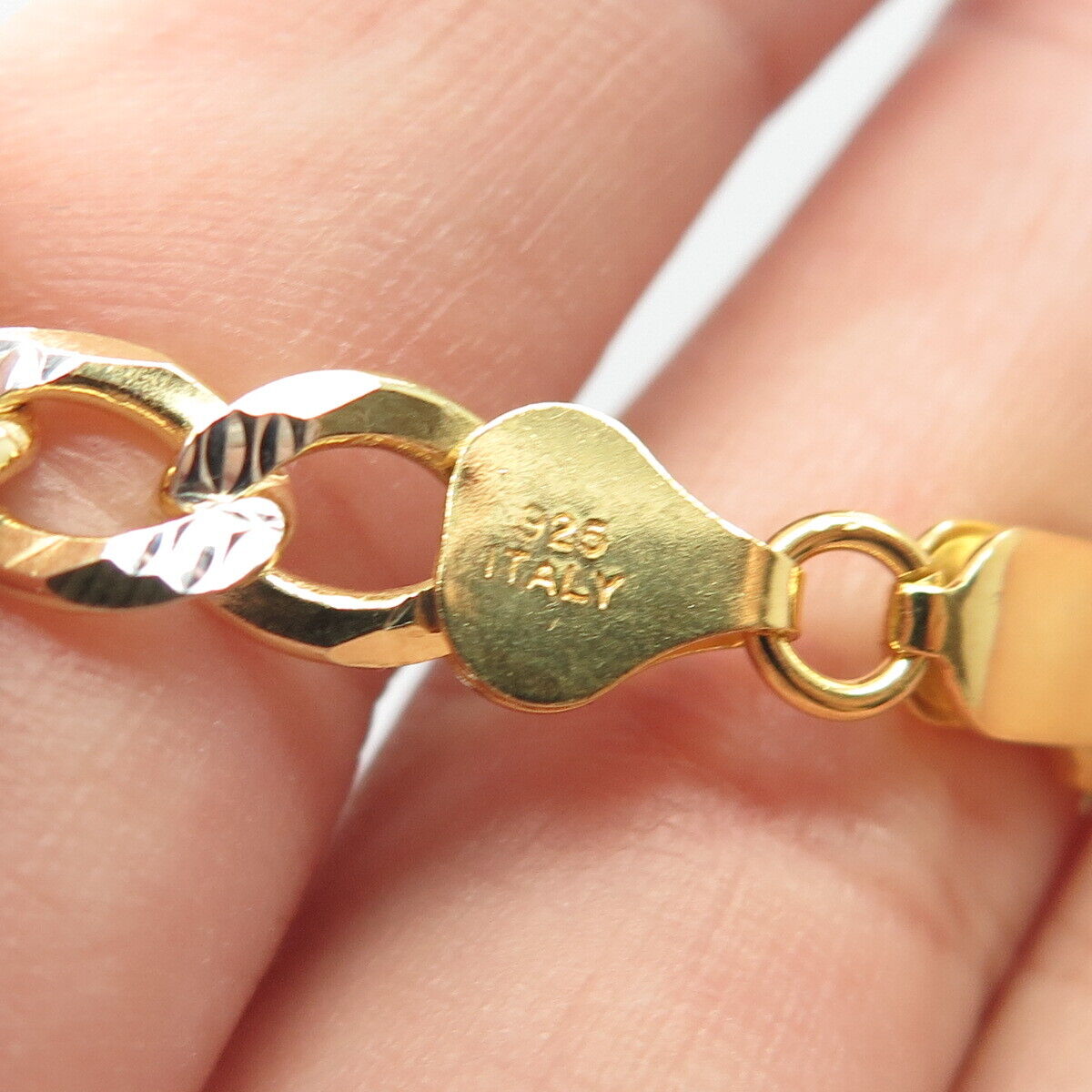 925 Sterling Silver Gold Plated 2-Tone Italy Cuban Chain Necklace 24"