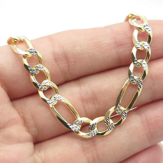 925 Sterling Silver Gold Plated 2-Tone Italy Figaro Chain Necklace 24"