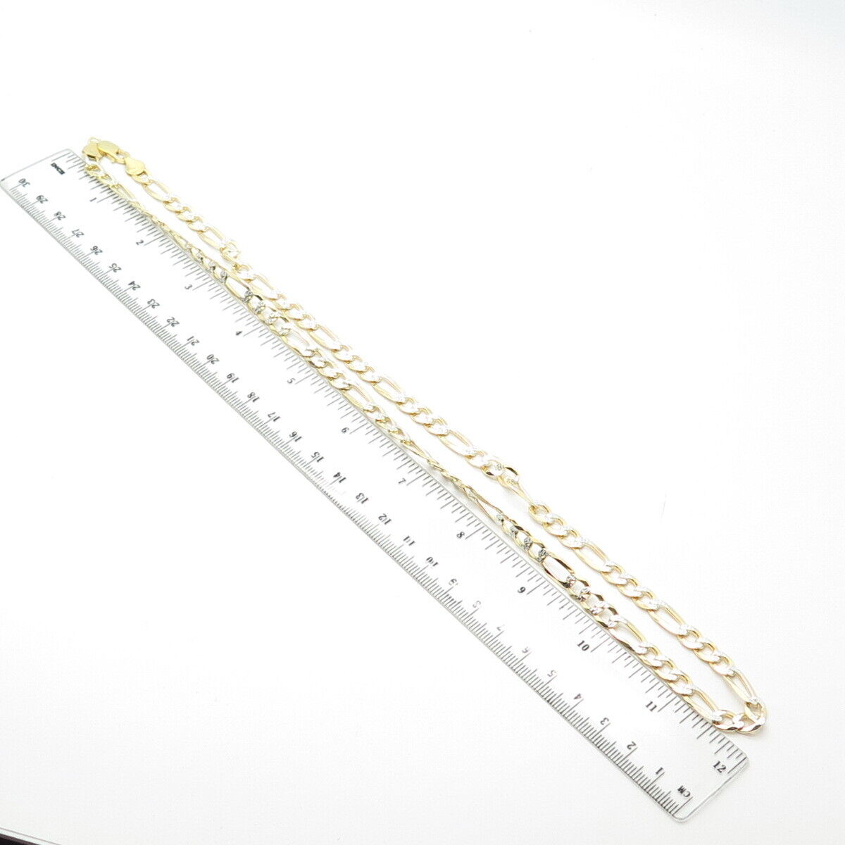 925 Sterling Silver Gold Plated 2-Tone Italy Figaro Chain Necklace 24"