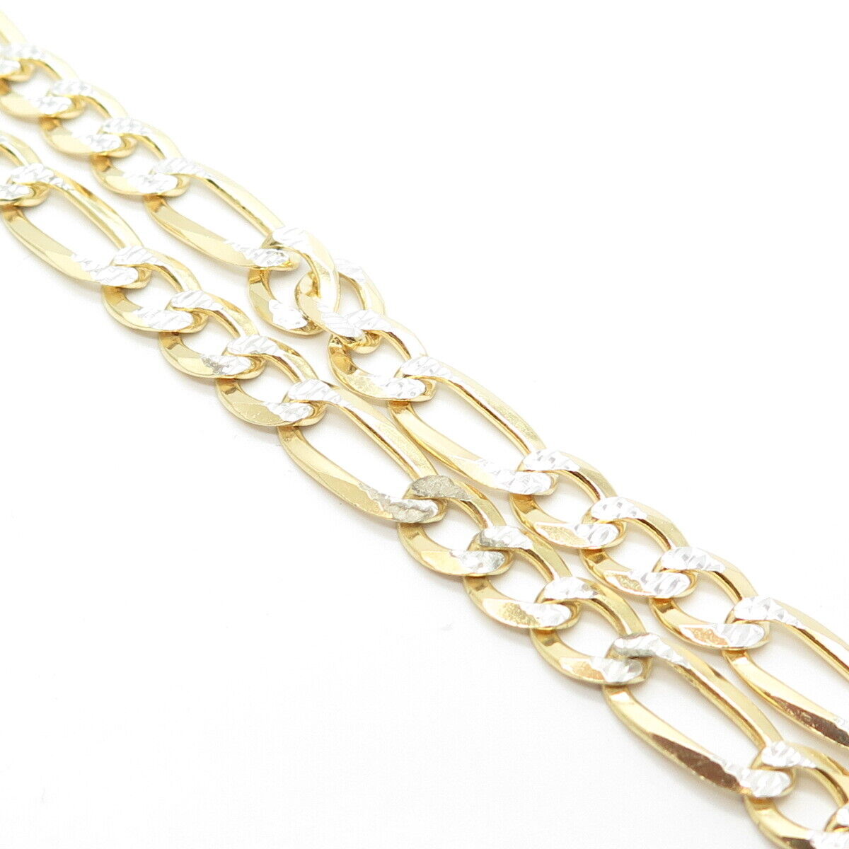 925 Sterling Silver Gold Plated 2-Tone Italy Figaro Chain Necklace 24"